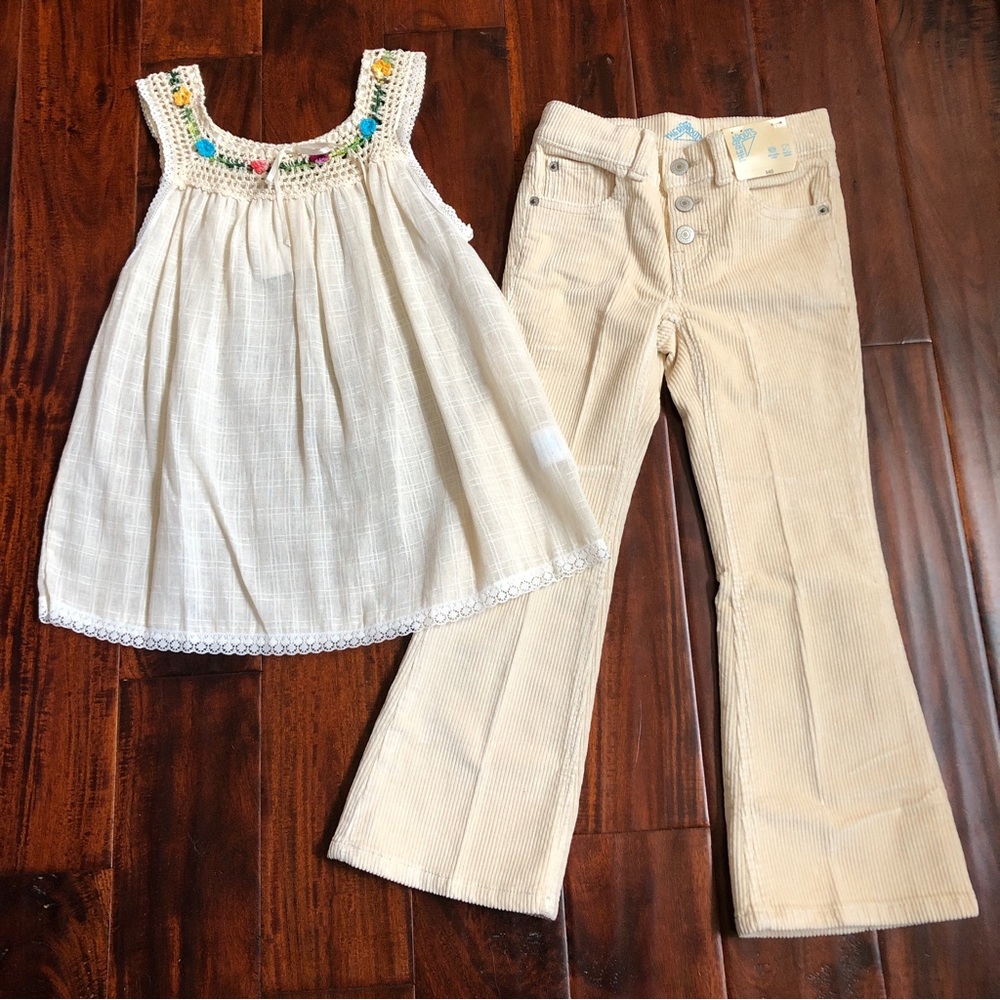 Kids NWT 2 Piece Lot Thereabouts Corduroy Bell Bottoms + Floral Crochet Dress